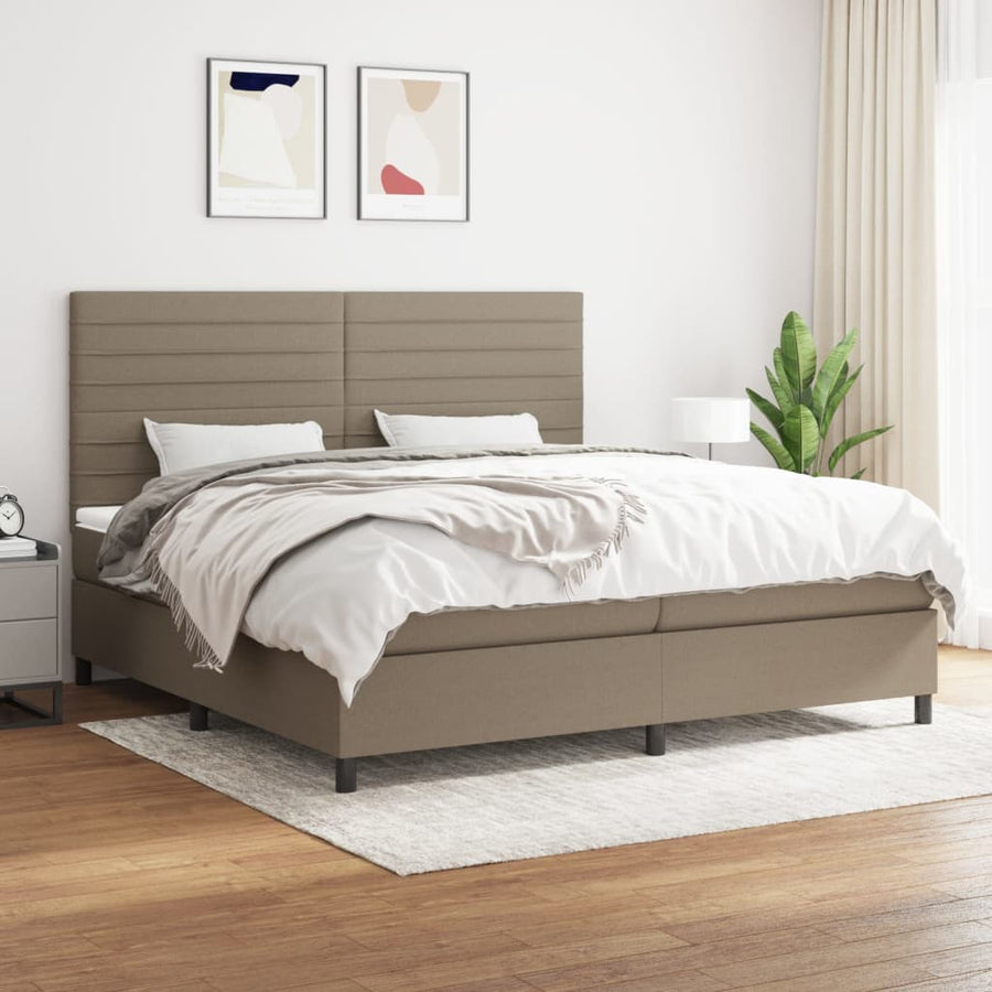 Boxspring Met Matras Stof Taupe 200 x 200 cm Horizontale strepen