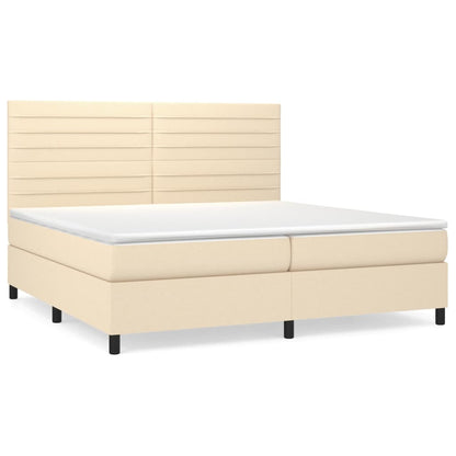 Boxspring Met Matras Stof Kleurig Crème 200 x 200 cm Horizontale strepen