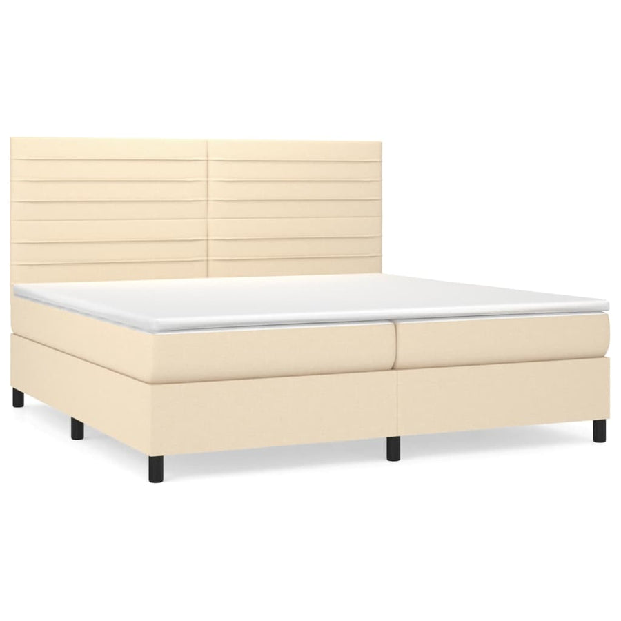 Boxspring Met Matras Stof Kleurig Crème 200 x 200 cm Horizontale strepen