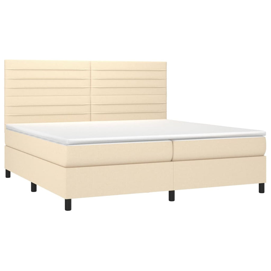 Boxspring Met Matras Stof Kleurig Crème 200 x 200 cm Horizontale strepen