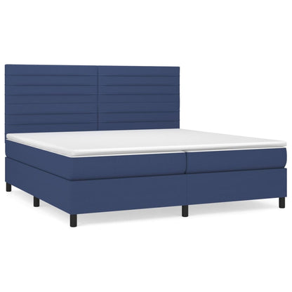 Boxspring Met Matras Stof Blauw 200 x 200 cm Horizontale strepen