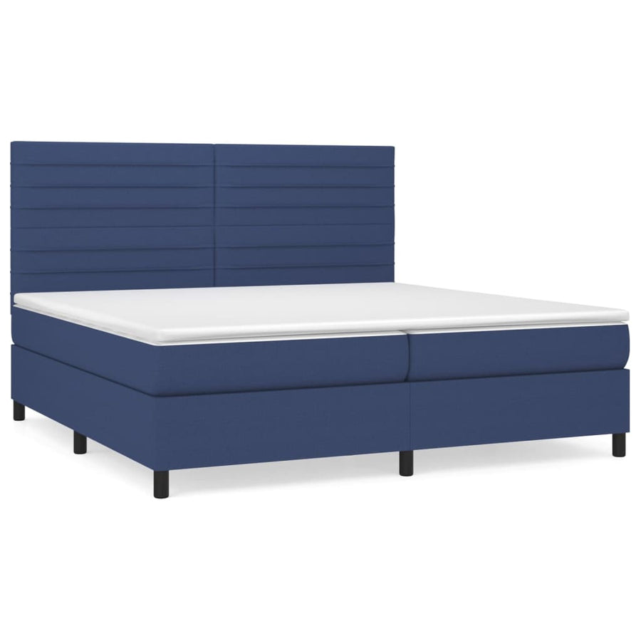 Boxspring Met Matras Stof Blauw 200 x 200 cm Horizontale strepen