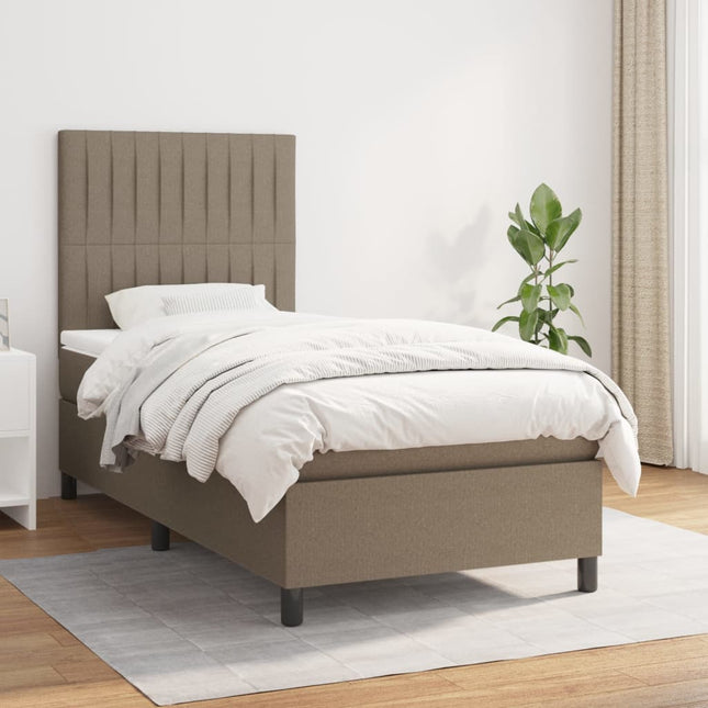 Boxspring Met Matras Stof Taupe 80 x 200 cm Verticale strepen