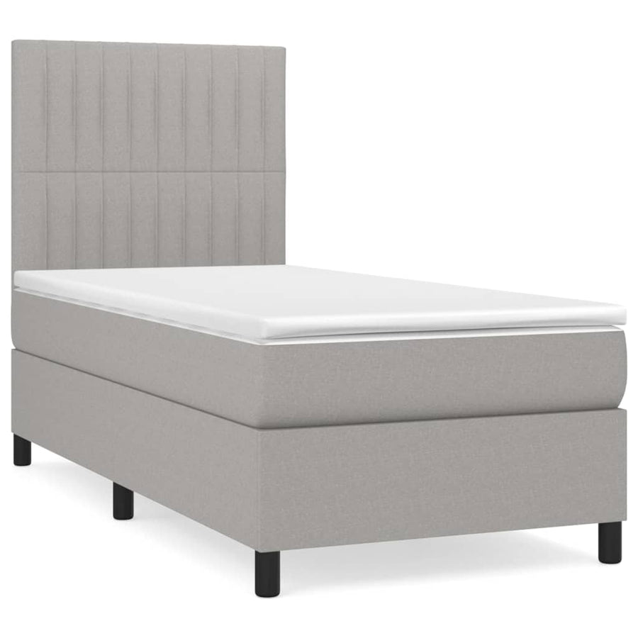 Boxspring Met Matras Stof Lichtgrijs 90 x 200 cm Verticale strepen