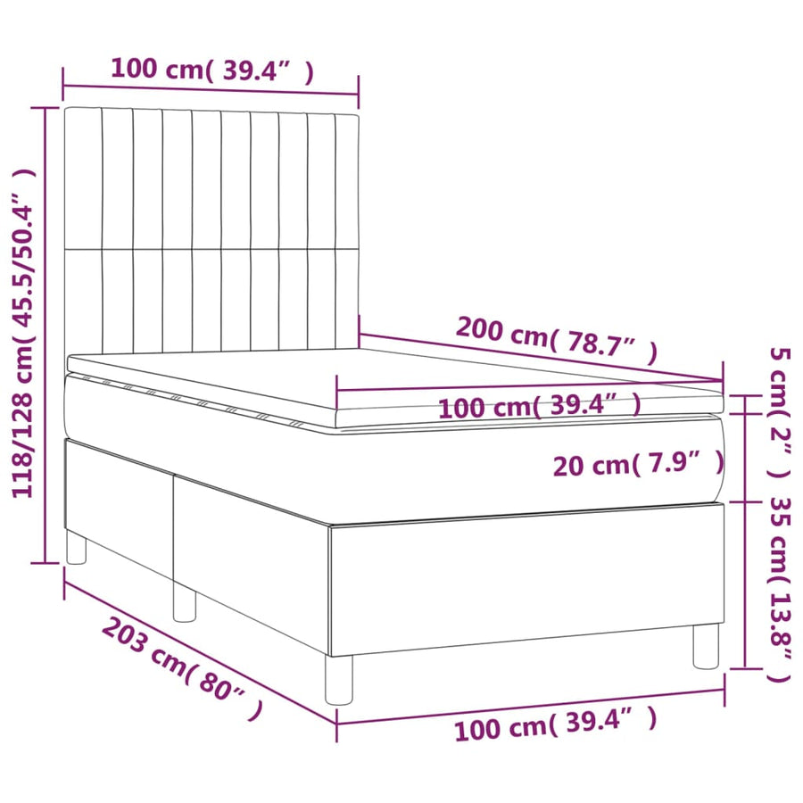 Boxspring Met Matras Stof Zwart 100 x 200 cm Verticale strepen