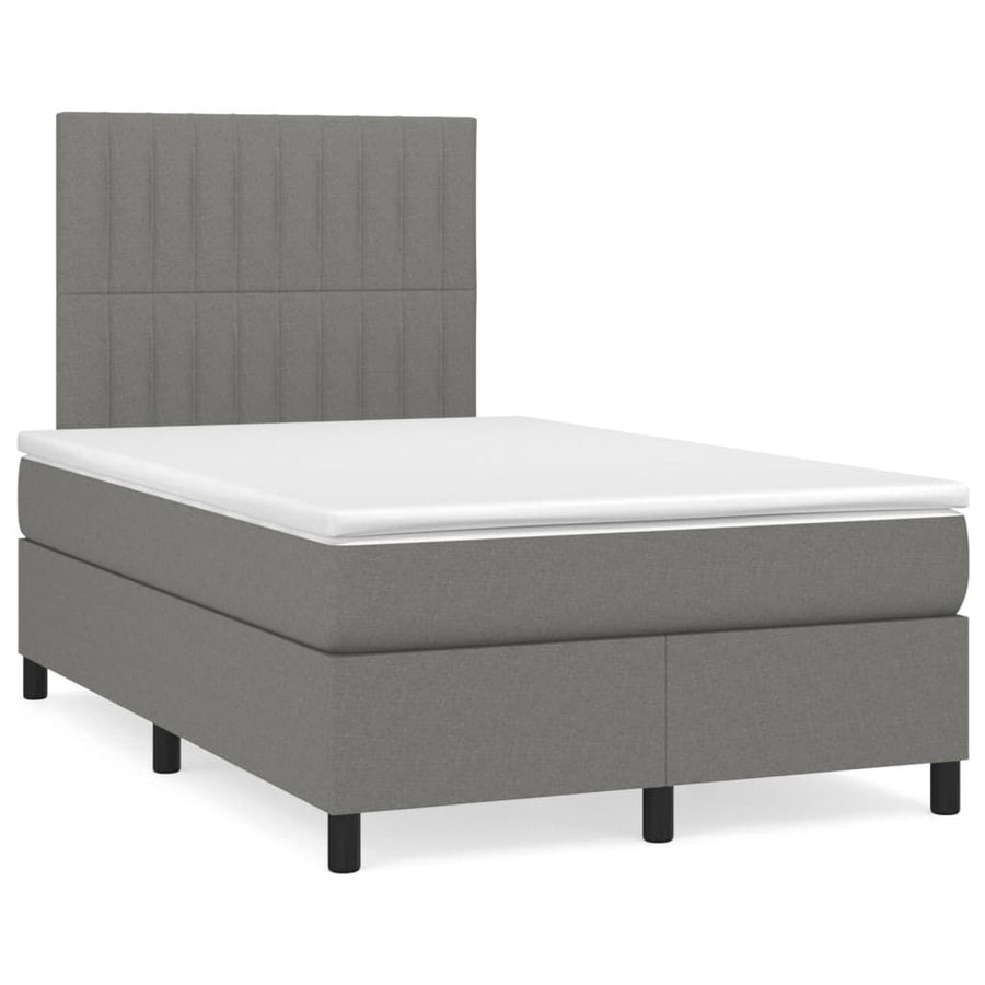 Boxspring Met Matras Stof Donkergrijs 120 x 200 cm Verticale strepen