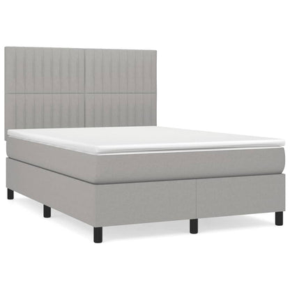 Boxspring Met Matras Stof Lichtgrijs 140 x 190 cm Verticale strepen