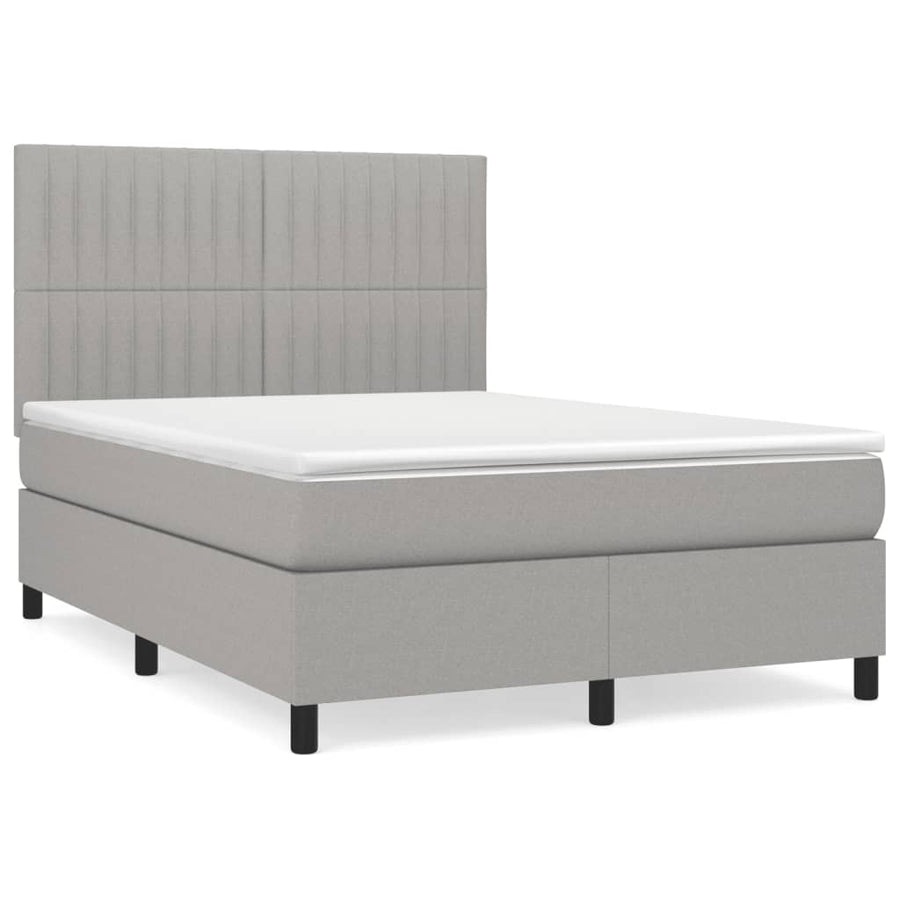 Boxspring Met Matras Stof Lichtgrijs 140 x 190 cm Verticale strepen