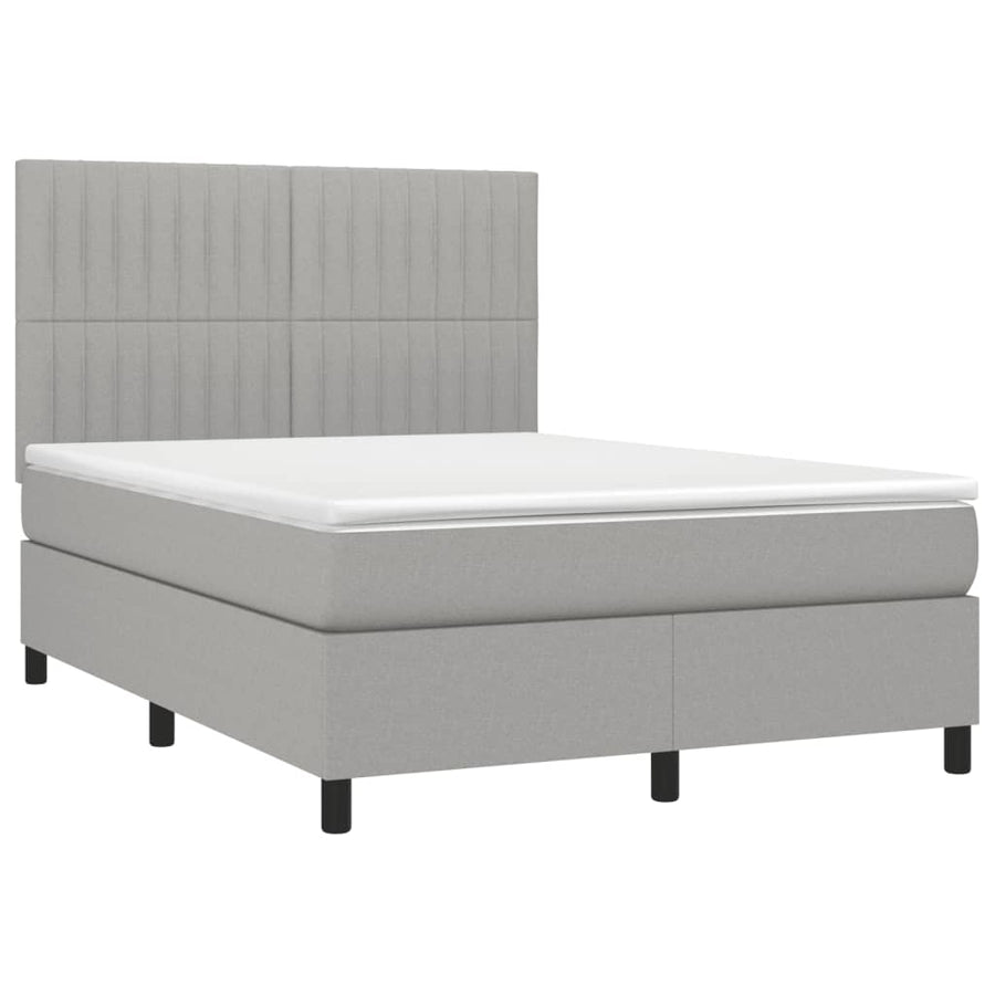 Boxspring Met Matras Stof Lichtgrijs 140 x 190 cm Verticale strepen