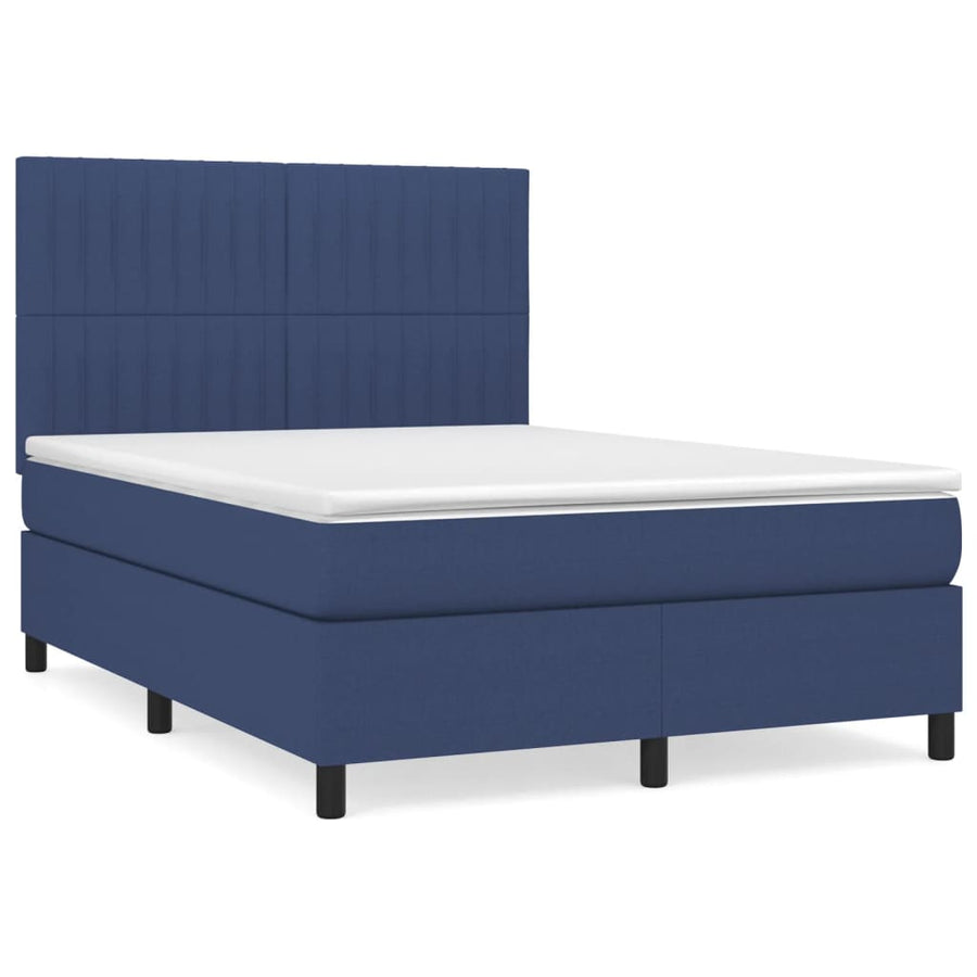 Boxspring Met Matras Stof Blauw 140 x 190 cm Verticale strepen