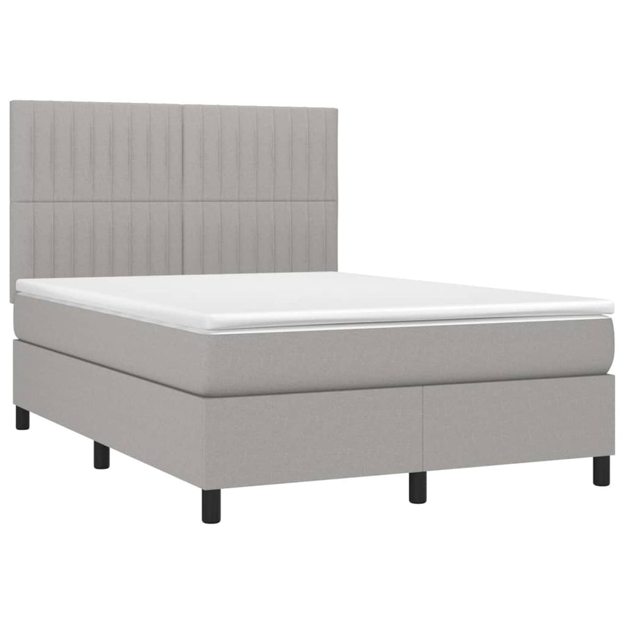 Boxspring Met Matras Stof Lichtgrijs 140 x 200 cm Verticale strepen