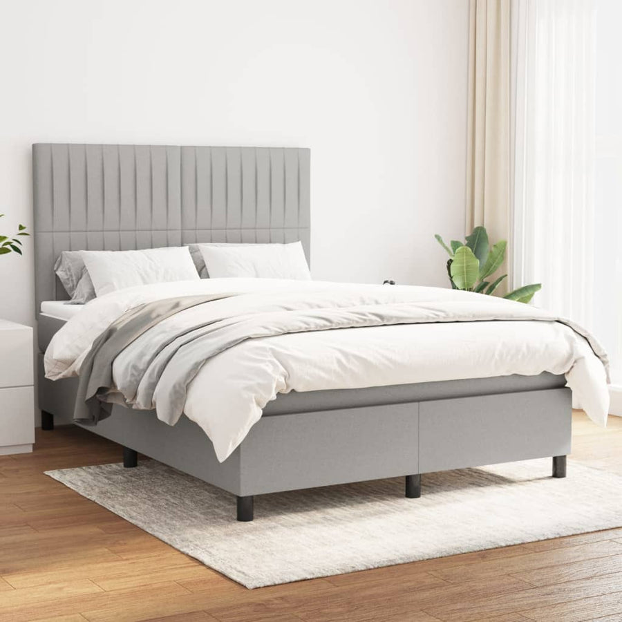 Boxspring Met Matras Stof Lichtgrijs 140 x 200 cm Verticale strepen