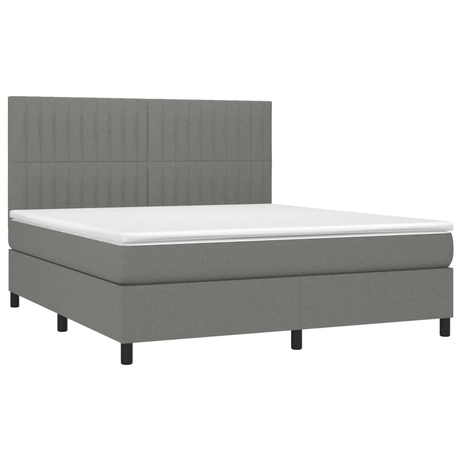 Boxspring Met Matras Stof Donkergrijs 160 x 200 cm Verticale strepen