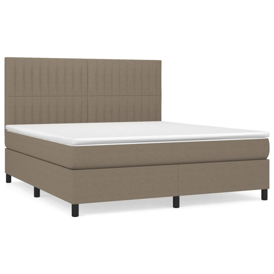 Boxspring Met Matras Stof Taupe 160 x 200 cm Verticale strepen