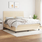 Boxspring Met Matras Stof Kleurig Crème 160 x 200 cm Verticale strepen