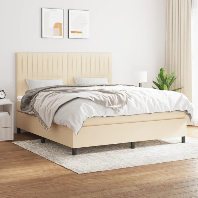 Boxspring Met Matras Stof Kleurig Crème 160 x 200 cm Verticale strepen