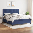 Boxspring Met Matras Stof Blauw 160 x 200 cm Verticale strepen