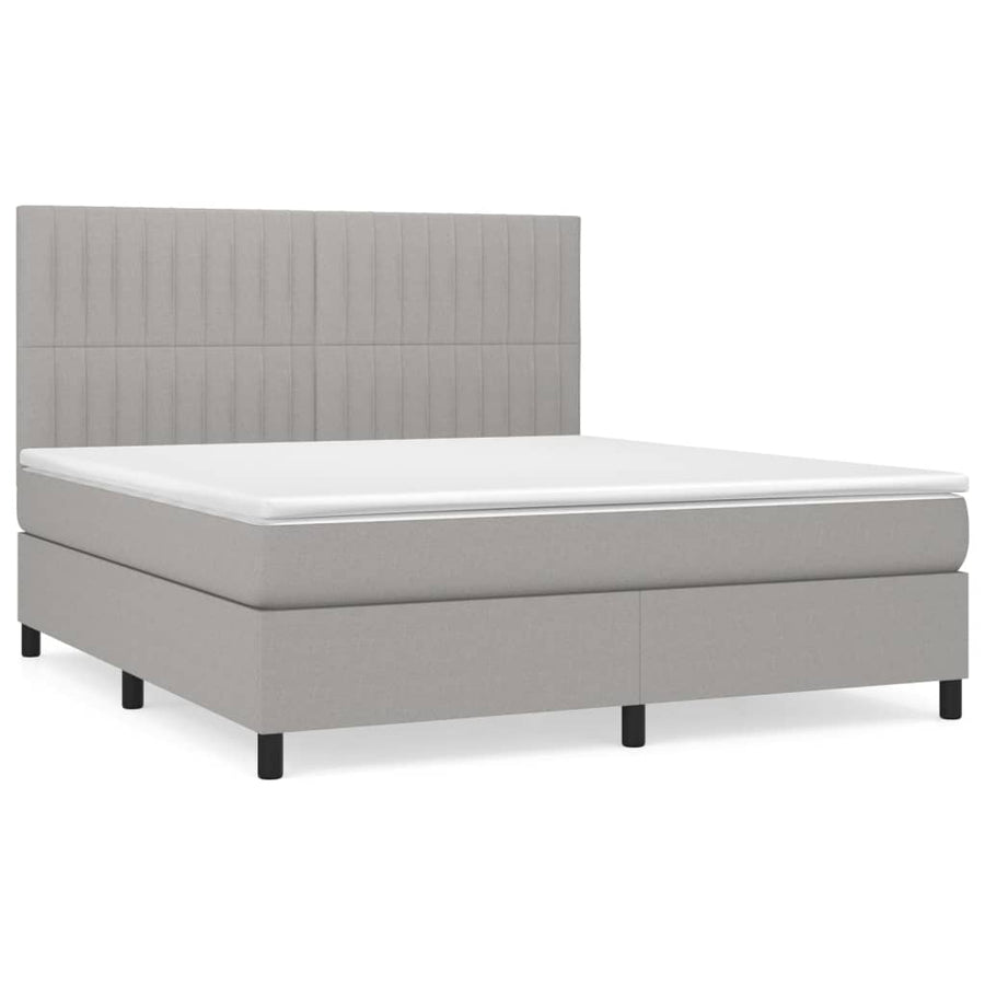 Boxspring Met Matras Stof Lichtgrijs 180 x 200 cm Verticale strepen