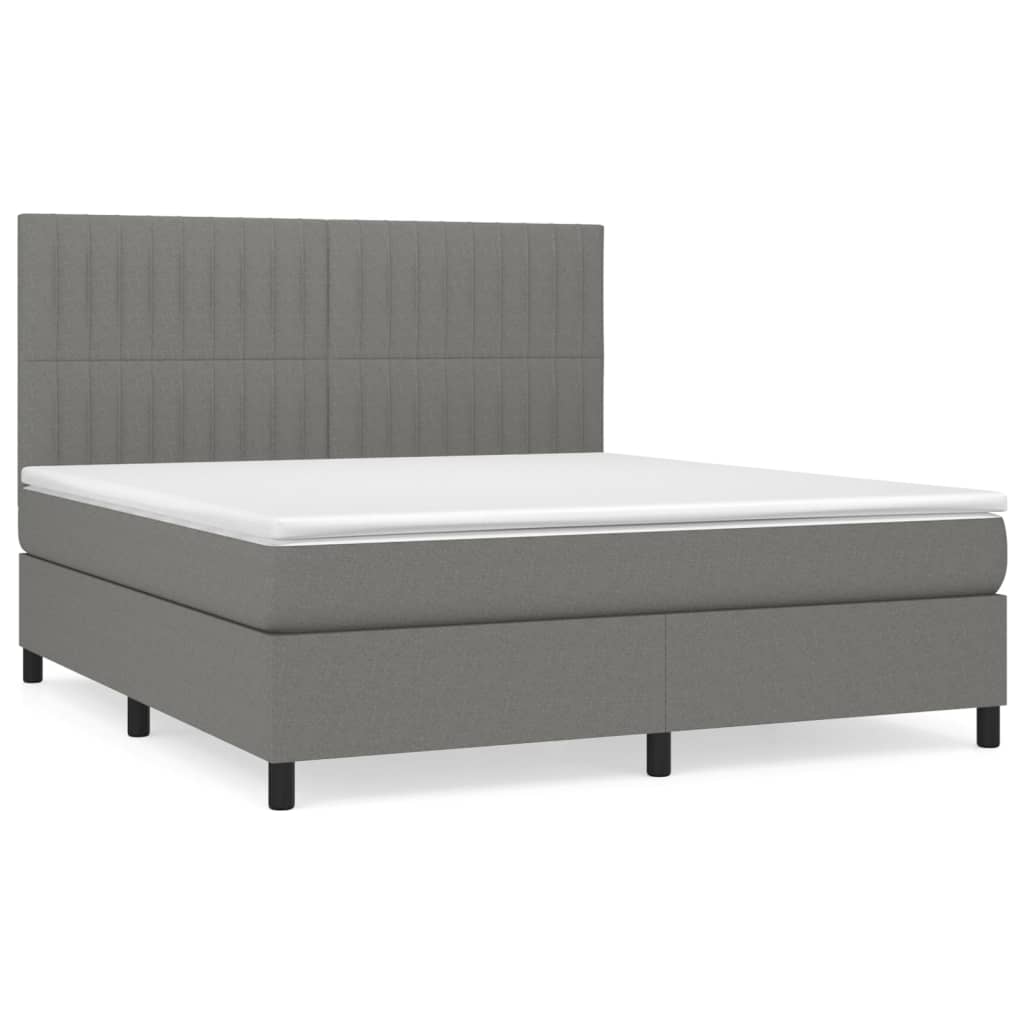 Boxspring Met Matras Stof Donkergrijs 180 x 200 cm Verticale strepen