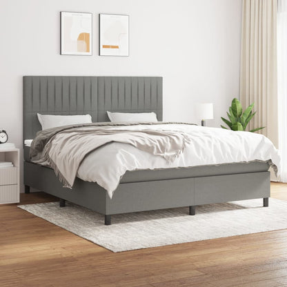 Boxspring Met Matras Stof Donkergrijs 180 x 200 cm Verticale strepen