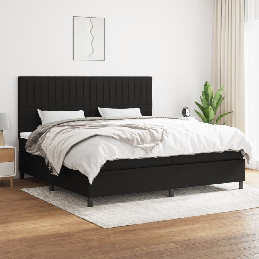 Boxspring Met Matras Stof Zwart 200 x 200 cm Verticale strepen