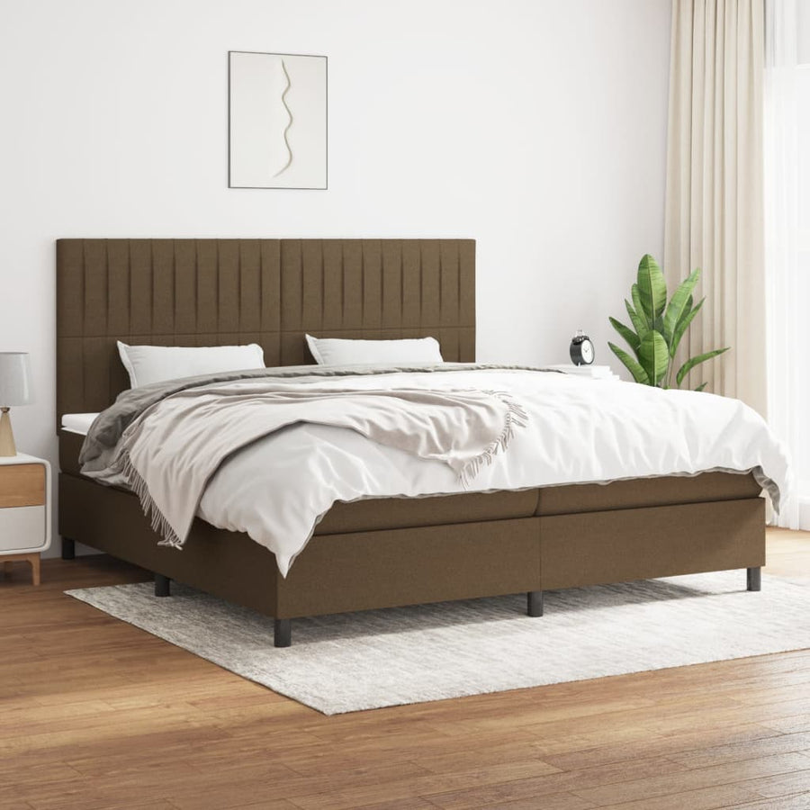 Boxspring Met Matras Stof Donkerbruin 200X200 Cm 200 x 200 cm Verticale strepen
