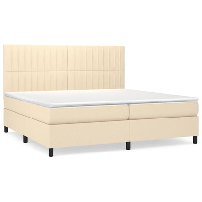 Boxspring Met Matras Stof Kleurig Crème 200 x 200 cm Verticale strepen