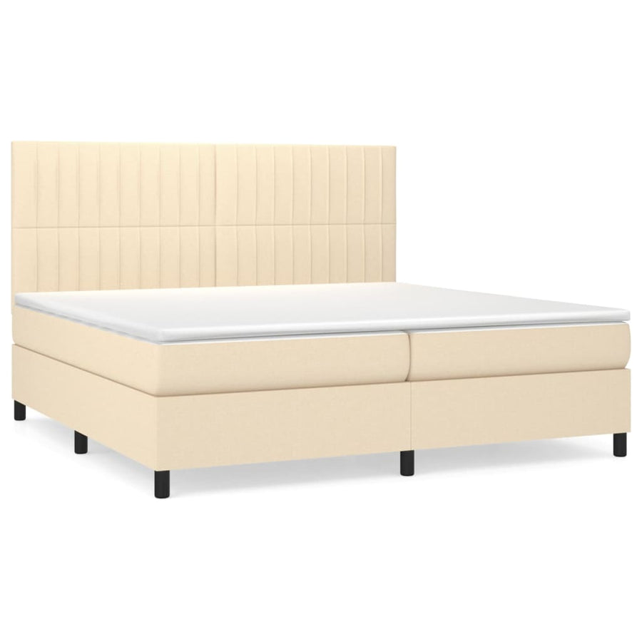 Boxspring Met Matras Stof Kleurig Crème 200 x 200 cm Verticale strepen