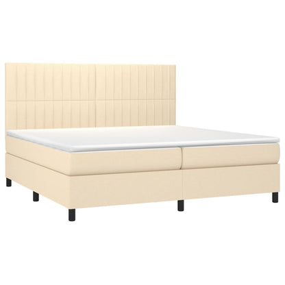 Boxspring Met Matras Stof Kleurig Crème 200 x 200 cm Verticale strepen