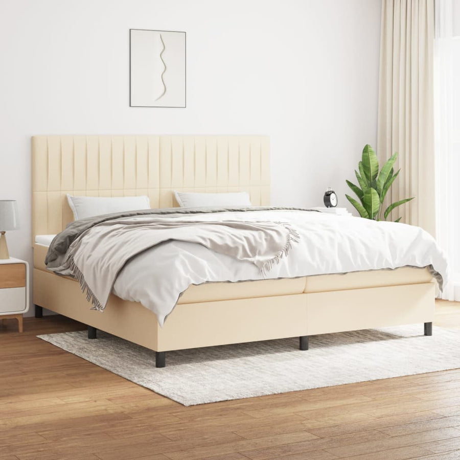 Boxspring Met Matras Stof Kleurig Crème 200 x 200 cm Verticale strepen