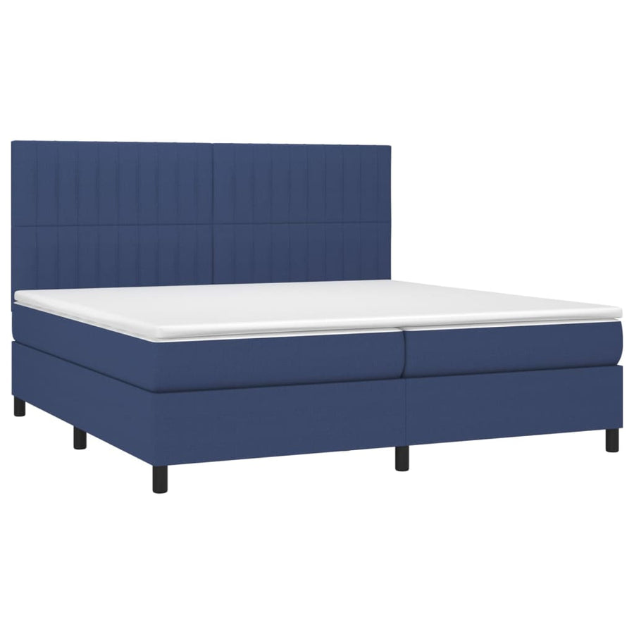 Boxspring Met Matras Stof Blauw 200 x 200 cm Verticale strepen