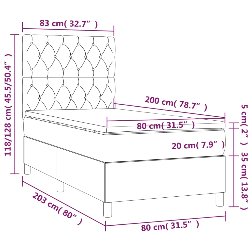Boxspring Met Matras Stof Kleurig Crème 80 x 200 cm Getuft ontwerp