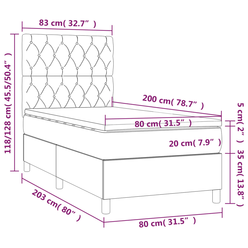 Boxspring Met Matras Stof Blauw 80 x 200 cm Getuft ontwerp