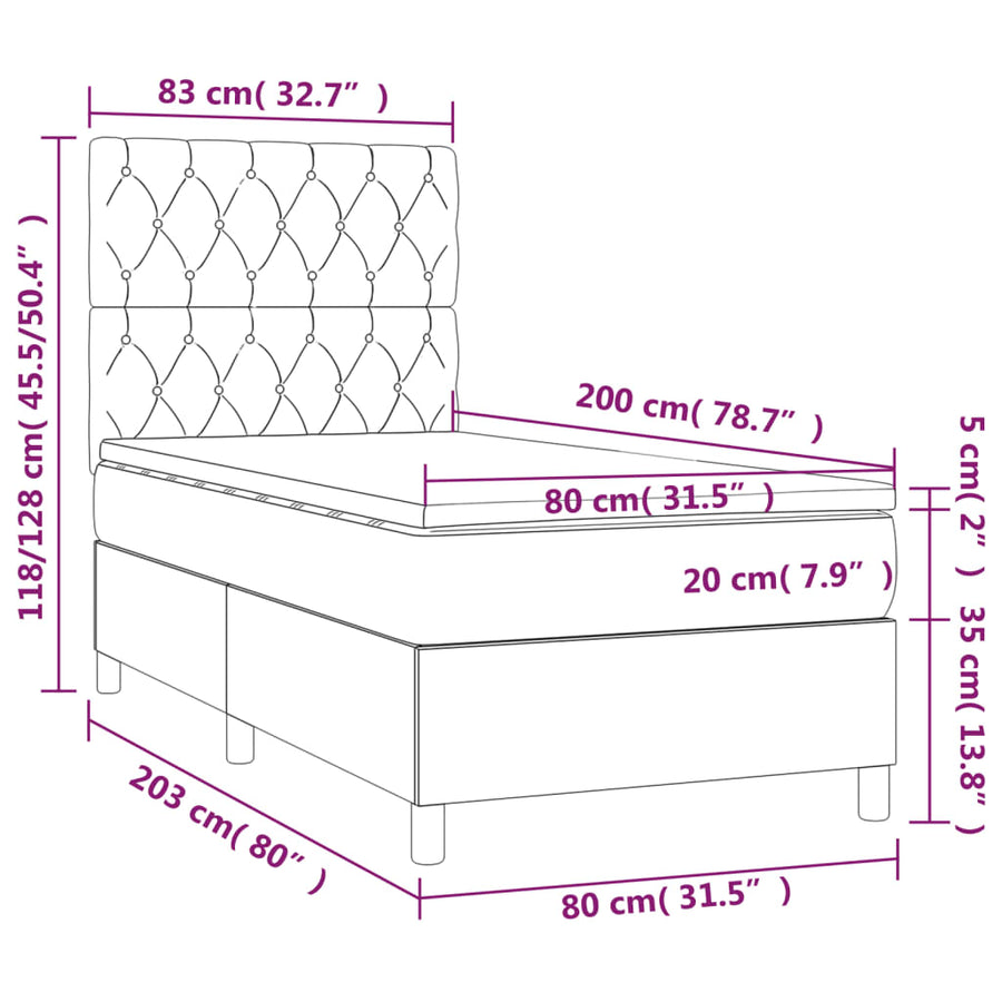 Boxspring Met Matras Stof Blauw 80 x 200 cm Getuft ontwerp