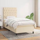 Box spring with fabric mattress cream-coloured 90x200 cm