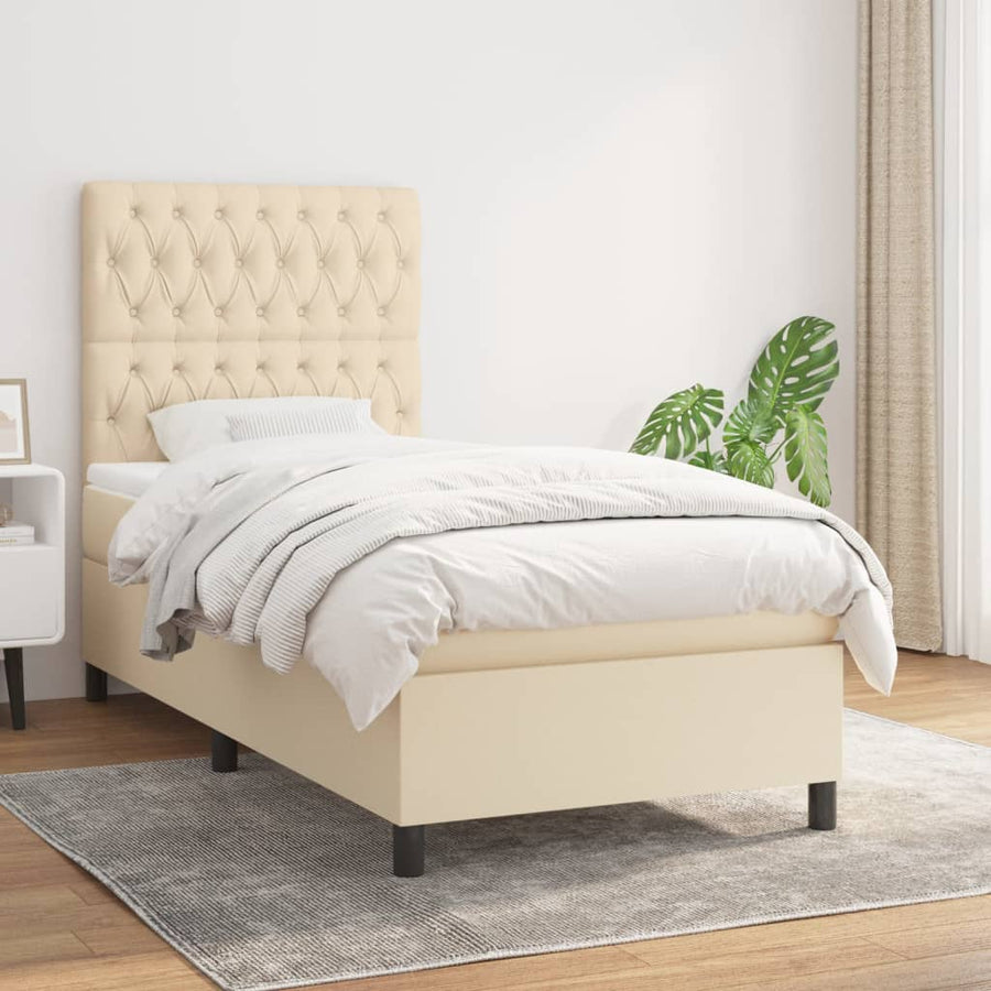 Boxspring Met Matras Stof Kleurig Crème 90 x 200 cm Getuft ontwerp