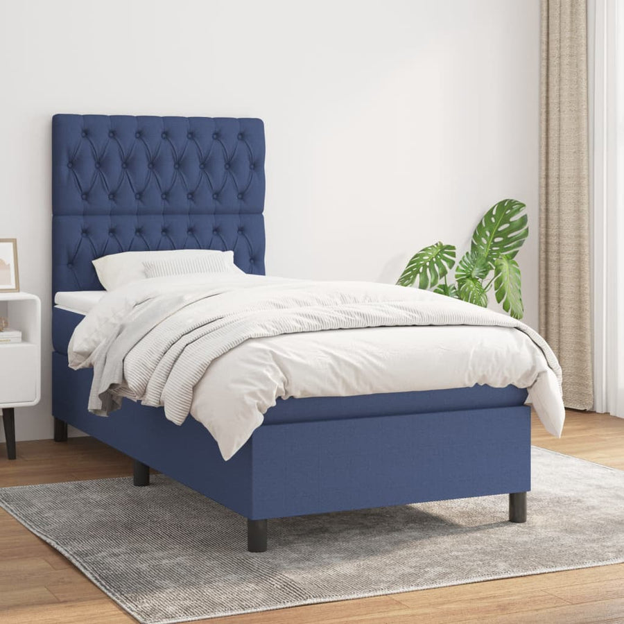 Boxspring met matras stof blauw 100x200 cm