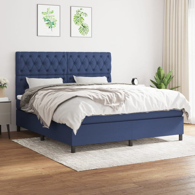 Boxspring Met Matras Stof Blauw 160 x 200 cm Getuft ontwerp