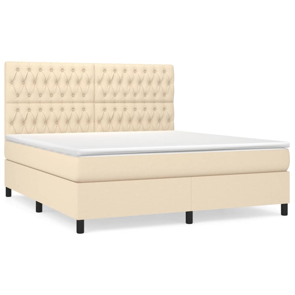 Boxspring Met Matras Stof Crèmekleurig 180X200 Cm 180 x 200 cm Getuft ontwerp