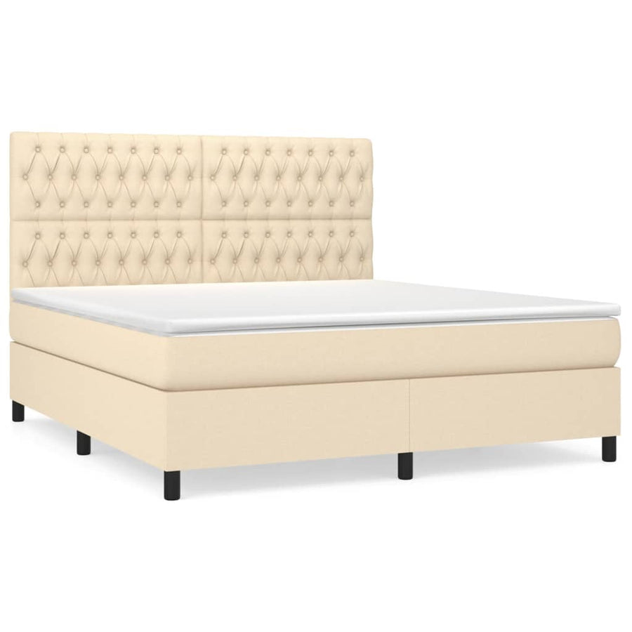 Boxspring Met Matras Stof Crèmekleurig 180X200 Cm 180 x 200 cm Getuft ontwerp