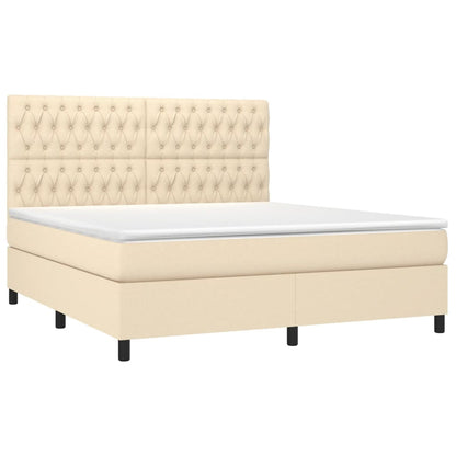 Boxspring Met Matras Stof Crèmekleurig 180X200 Cm 180 x 200 cm Getuft ontwerp