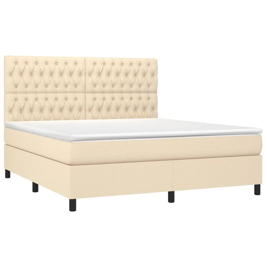 Boxspring Met Matras Stof Crèmekleurig 180X200 Cm 180 x 200 cm Getuft ontwerp