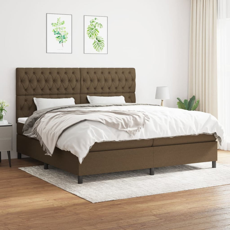 Boxspring Met Matras Stof Donkerbruin 200X200 Cm 200 x 200 cm Getuft ontwerp