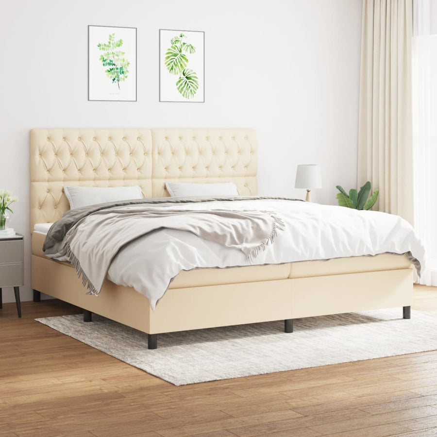 Boxspring Met Matras Stof Kleurig Crème 200 x 200 cm Getuft ontwerp