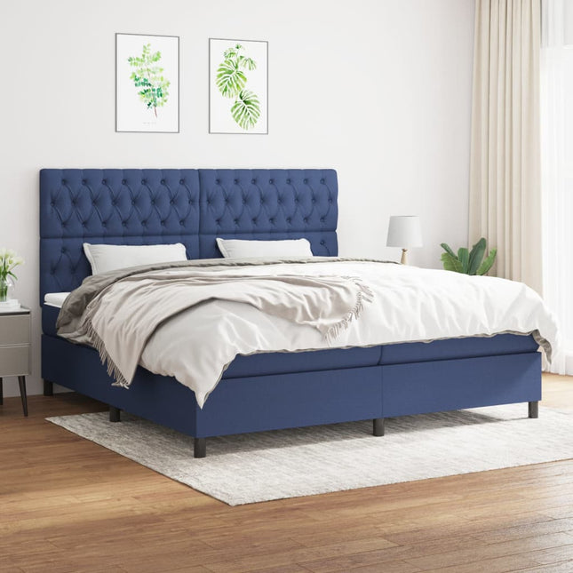 Boxspring Met Matras Stof Blauw 200 x 200 cm Getuft ontwerp