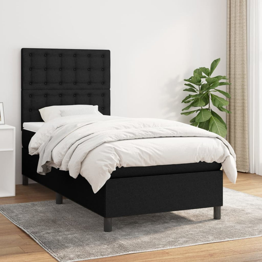 Boxspring Met Matras Stof Zwart 80 x 200 cm Knopen
