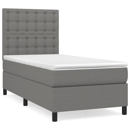 Boxspring Met Matras Stof Donkergrijs 90X190 Cm Donkergrijs 90 x 190 cm Knopen