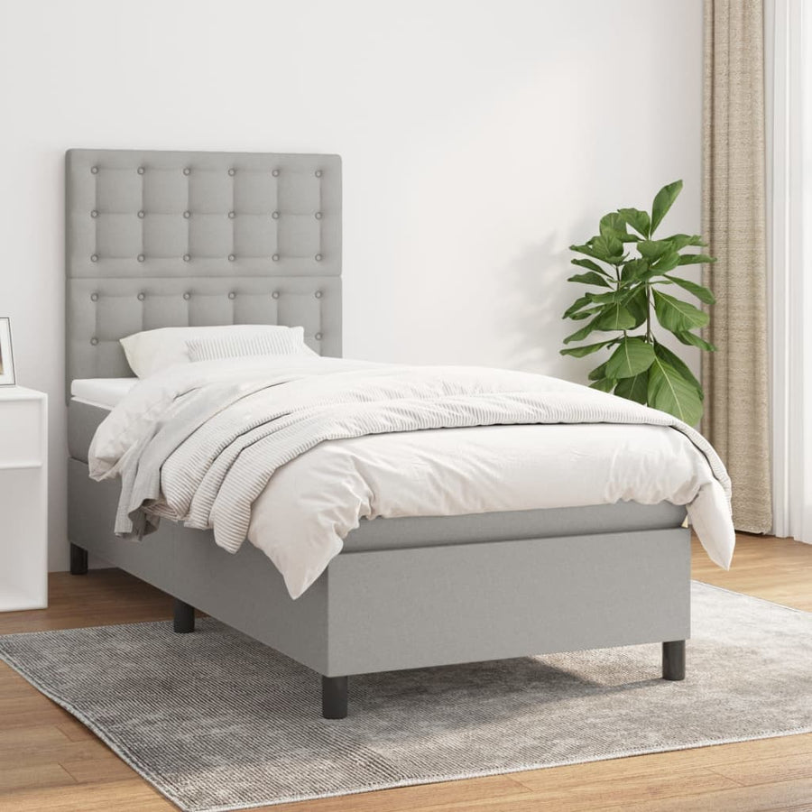 Boxspring Met Matras Stof Lichtgrijs 90 x 200 cm Knopen