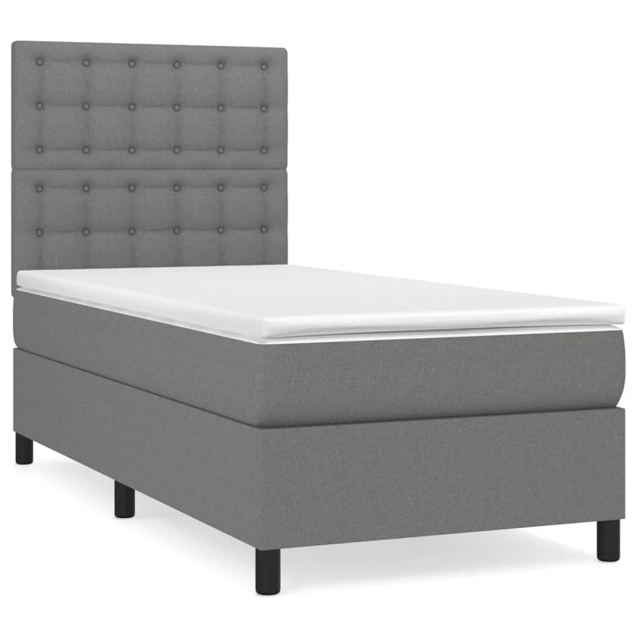 Boxspring Met Matras Stof Donkergrijs 90X200 Cm Donkergrijs 90 x 200 cm Knopen
