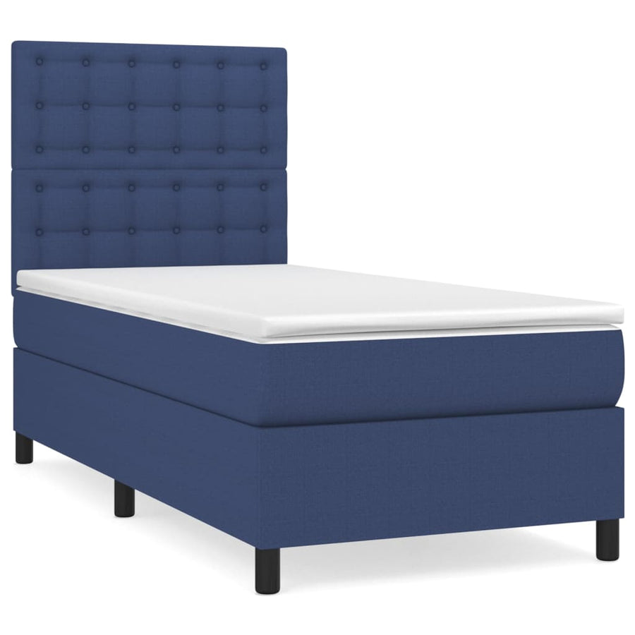 Boxspring met matras stof blauw 90x200 cm